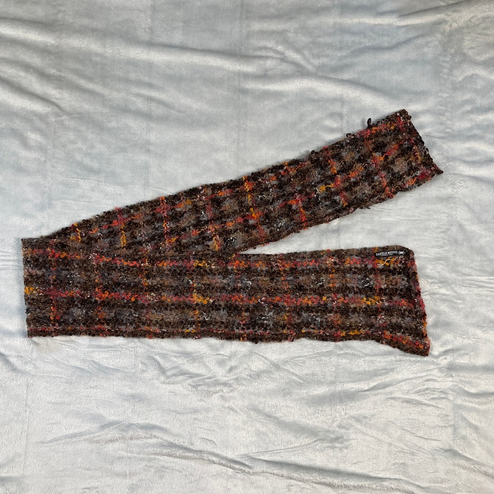 Daniele Meucci Florence Italy Brown Orange Fuzzy Plaid Wool Blend Scarf Wrap